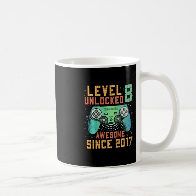 Kids Level 8 Unlocked 8th Birthday 8 Year Old Boy  Kaffemugg (Höger)