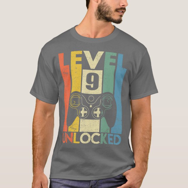 Kids Level 9 Unlocked Shirt Funny Video Gamer T Shirt (Framsida)