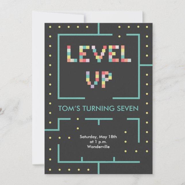 Kids level up birthday invitation card  inbjudningar (Framsida)