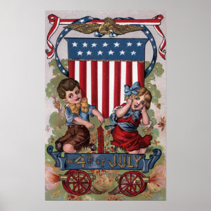 Kids Lighting Fireworks Poster