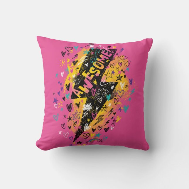 Kids Lightning Bolt Fantastisk Doodle Rosa Kudde (Framsida)
