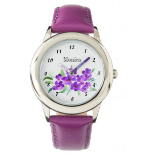 Kids Lila Wildblommor Botanical Flowers Namn Armbandsur
