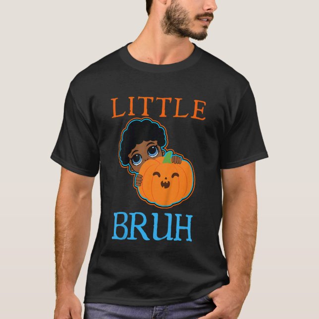 Kids Little Bruh Baby Bro Pumpkin i Patch Bla T Shirt (Framsida)