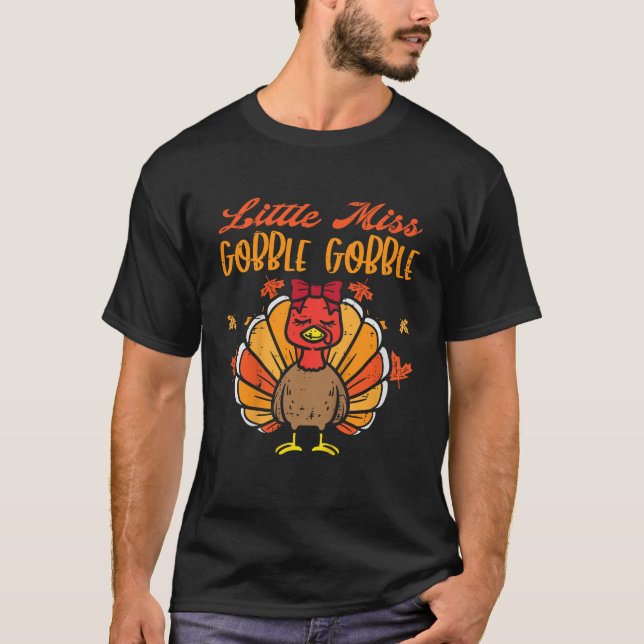 Kids Little Miss Gobble Turkiet Thanksgiving Baby  T Shirt (Framsida)