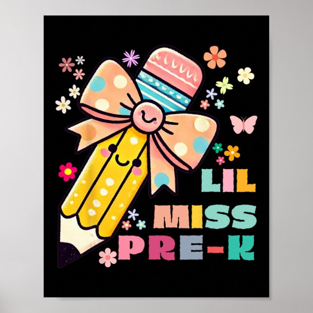 Kids Little Miss Pre K Pencil Bow For Girls Day Of Poster (Framsidan)