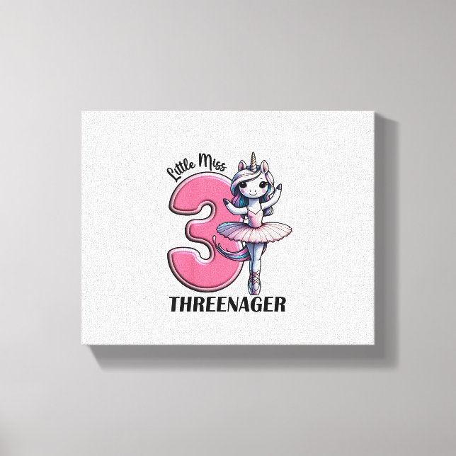 Kids Little Miss Threenager Three 3rd Birthday Gir Canvastryck (Framsida)