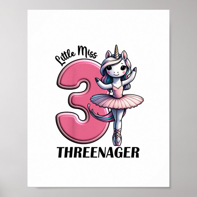 Kids Little Miss Threenager Three 3rd Birthday Gir Poster (Framsidan)