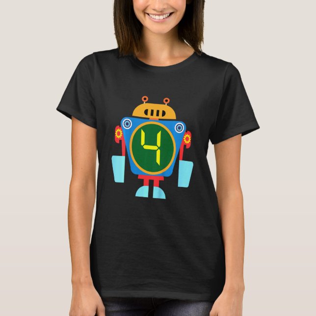 Kids Little Robot Birthday 4e födelsedagen Technic T Shirt (Framsida)