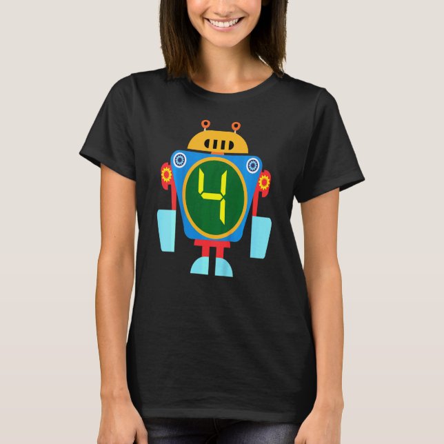 Kids Little Robot Birthday 4e födelsedagen Technic T Shirt (Framsida)