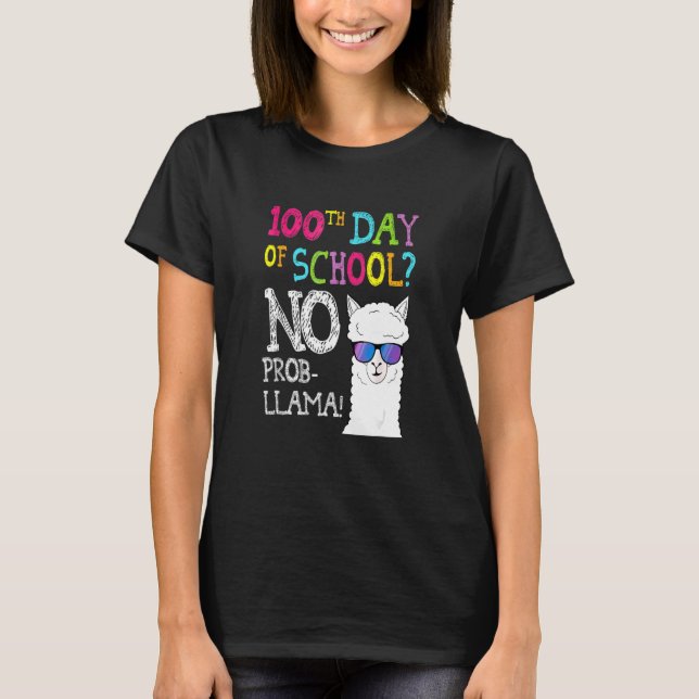 Kids Llama Shirt Gifts 100th Day Of School No Prob T Shirt (Framsida)