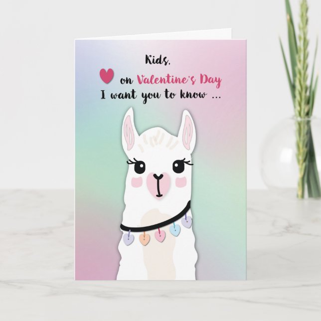 Kids Llamas Valentines Day Hearts Kort (Framsida)