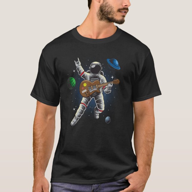 Kids Long Live Rock and roll Astronaut spelar gui T Shirt (Framsida)