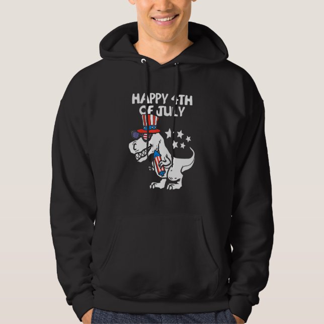 Kids Lycklig 4:e juli T-Rex Dino Dinosaur Baby til Hoodie (Framsida)