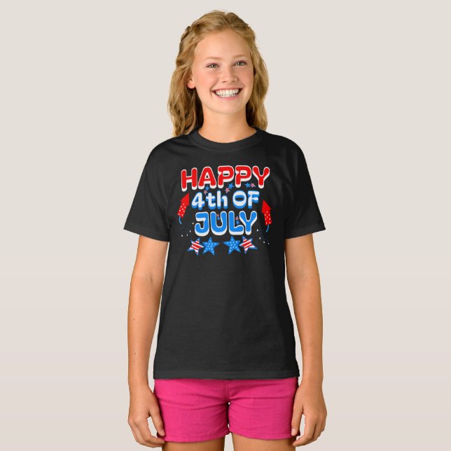 Kids lycklig 4:e juli t shirt (Hel framsida)