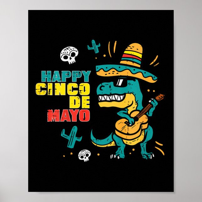 Kids Lycklig Cinco De Mayo Dino Trex Cinco De Mayo Poster (Framsidan)