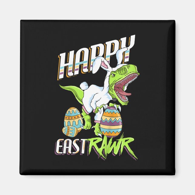 Kids Lycklig Eastrawr Cute Trex Dinosaur Påsk Bunn Magnet (Framsidan)