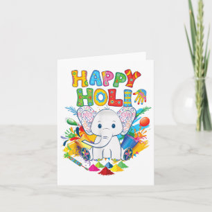 Kids Lycklig Holi Festival India Färg Elephant Hin Kort