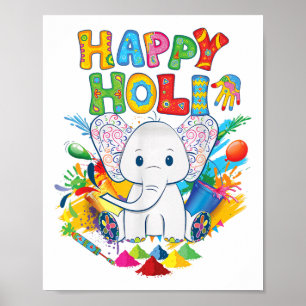 Kids Lycklig Holi Festival India Färg Elephant Hin Poster