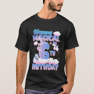 Kids Lycklig Magic 6e Birthday Flies Unicorns Bi T Shirt