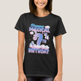 Kids Lycklig Magic 7:e Birthday Flies Unicorns Bi T Shirt