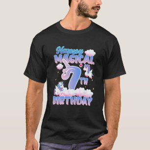 Kids Lycklig Magic 7:e Birthday Flies Unicorns Bi T Shirt