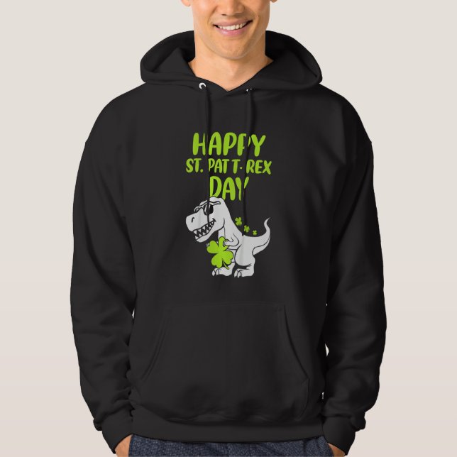 Kids Lycklig St Pat T Rex Day Dino Saurus St Patri Hoodie (Framsida)