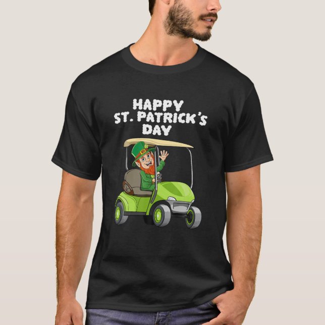 Kids Lycklig St patricks day Leprechaun Golf Cart  T Shirt (Framsida)