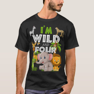 Kids 'm Vild och Four Zoo Theme Birthday Safari Ju T Shirt