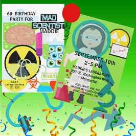Kids Mad Scientist Science Lab Birthday bjudande Inbjudningar