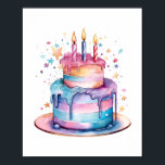 Kids Magic Birthday Önskemål - Watercolor Cake Poster<br><div class="desc">Gör varje födelsedag extra speciell med vår "Magic Birthday Önskemål poster, med en viskös vattenfärgsmålning av en pulserande, tvåskiktad kaka. Med sitt drömpastellpräglade färg, droppande isbildning och twinkling-stjärnor fångar denna illustration firande innersta väsen och önskemål magi som väntar på att göras. De tända ljusen är ett tecken på den tidlösa...</div>