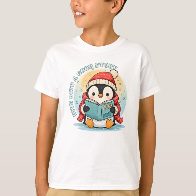 Kids' Magical Storytime Penguin Adventure Cotton T Shirt (Framsida)