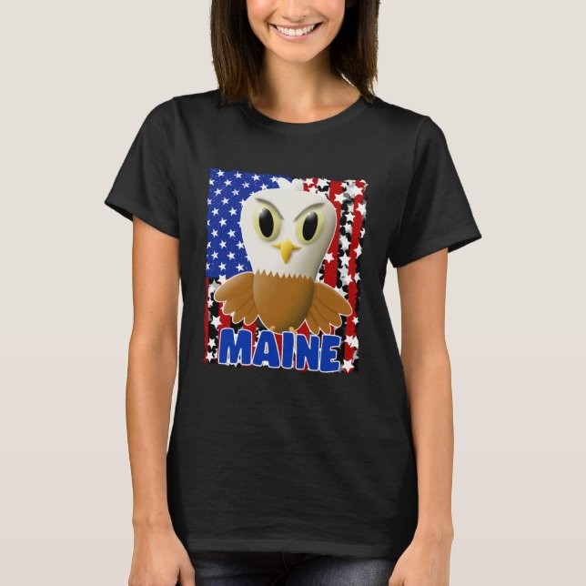 Kids Maine Bald Eagle  Proud American Flag Boys Gi T Shirt (Framsida)