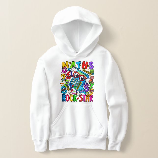 Kids Maths Rock Star Hoodie | Primary School UK T Shirt (Laydown)