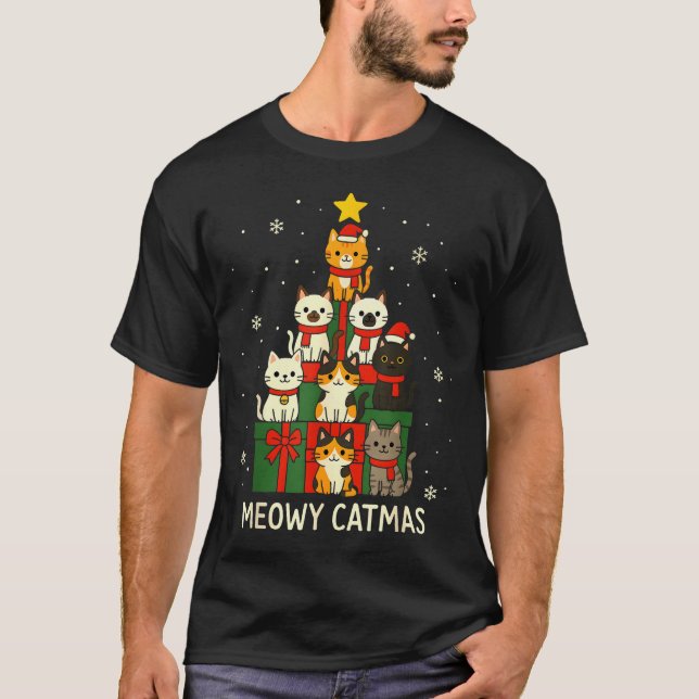 Kids Men Women Meowy Catmas Funny Christmas Cats C T Shirt (Framsida)