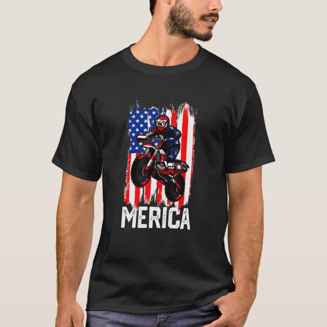 Kids Merica American Flagga Motorcross Dirt Bike B T Shirt (Framsida)