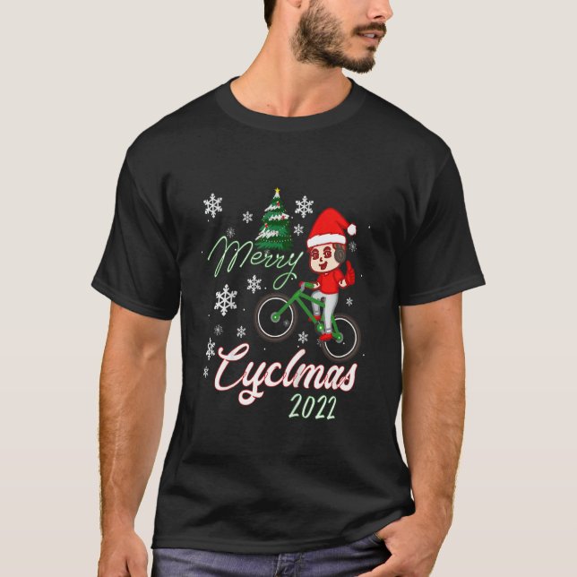 Kids Merry Cyclmas Chrismas Tree 2022 Biking Cycli T Shirt (Framsida)