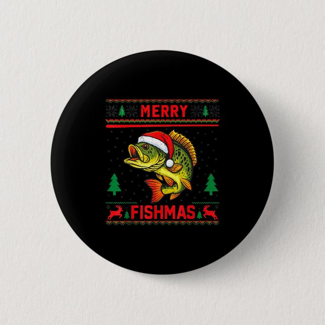 Kids Merry Fishmas B Fishing Christmas Pajamas Swe Knapp (Framsida)