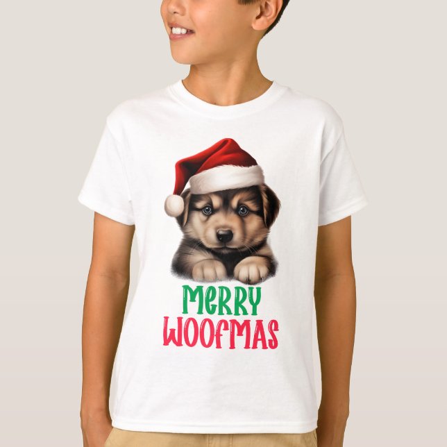 Kids Merry Woofmas T Shirt (Framsida)