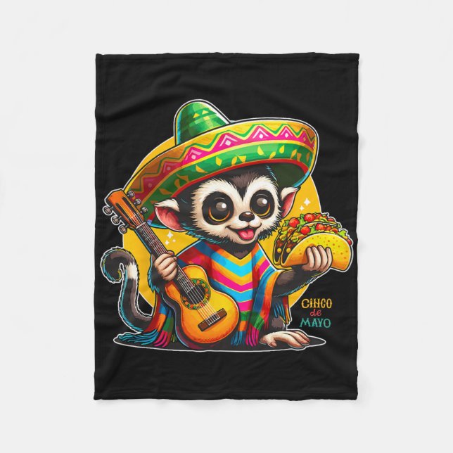 Kids mexikanska apa med Sombrero och Poncho Cinco Fleecefilt (Framsidan)