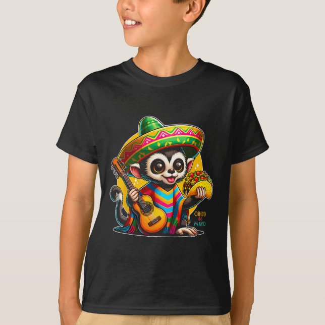 Kids mexikanska apa med Sombrero och Poncho Cinco T Shirt (Framsida)