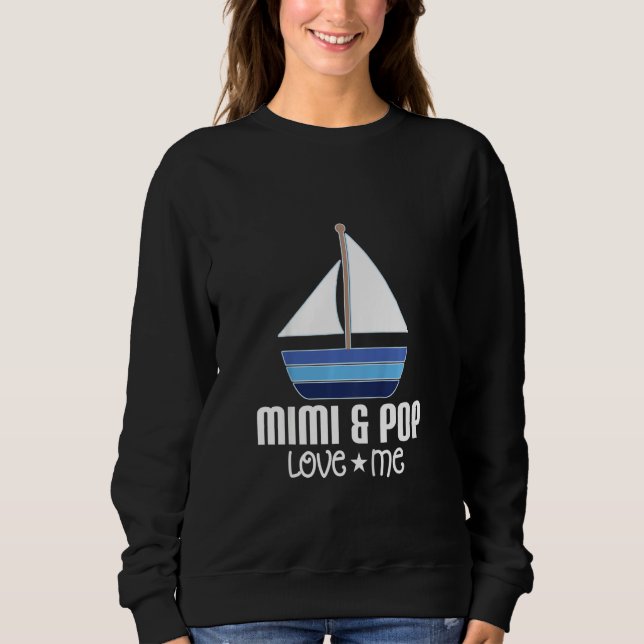 Kids Mimi and Pop Loves Me Grandson Sailboat T Shirt (Framsida)