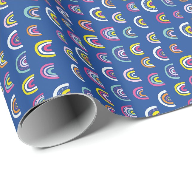 Kids Modern Blue Rainbow Mönster Presentpapper (Rullad Hörn)