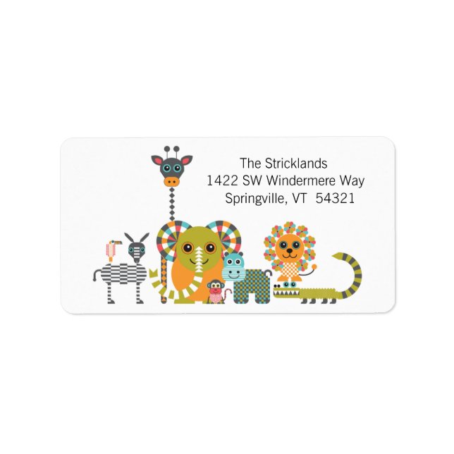 Kid's Modern Jungle Safari Animals Adressetiketter (Framsidan)