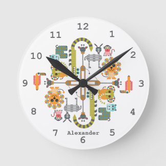 Kid's Modern Jungle Safari Animals Wall Clock Rund Klocka