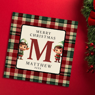 Kids Monogram jul Elf Photo jul Julkort