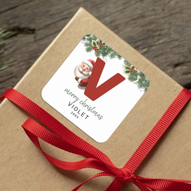 Kids Monogram jul Fyrkantigt Klistermärke (Skapare uppladdad)