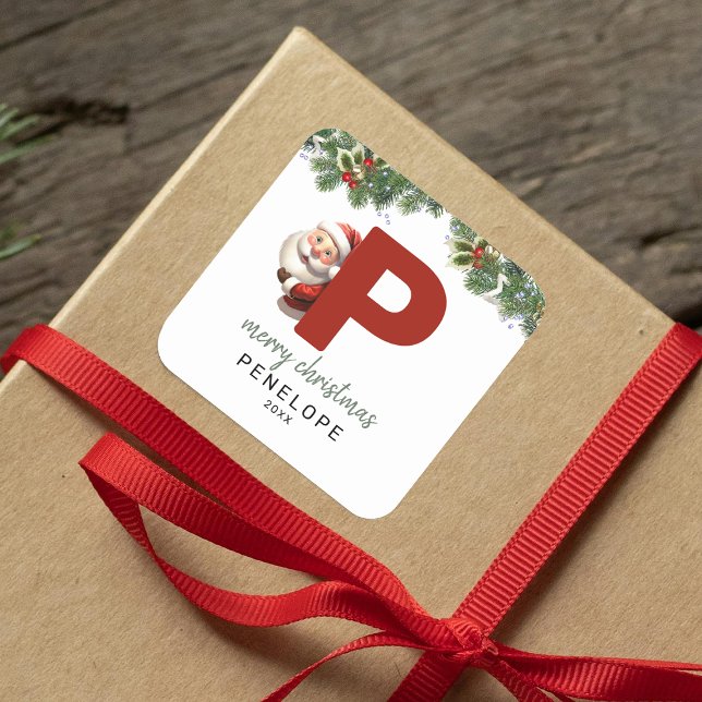 Kids Monogram jul Fyrkantigt Klistermärke (Skapare uppladdad)