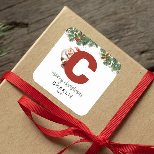 Kids Monogram jul Fyrkantigt Klistermärke