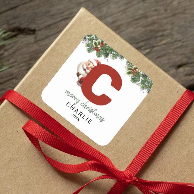 Kids Monogram jul Fyrkantigt Klistermärke (Skapare uppladdad)