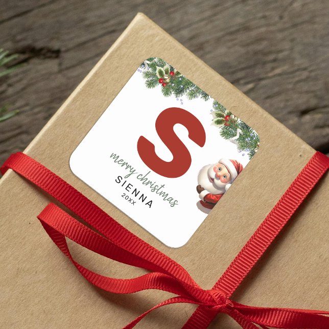Kids Monogram jul Fyrkantigt Klistermärke (Skapare uppladdad)